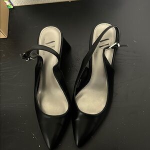 Worthington Black Pointed-Toe Slingback Heels